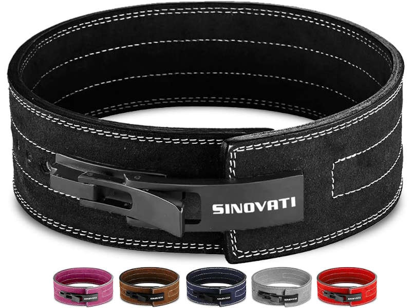 A black weightlifting belt with a white background and several smaller images of the same belt in different colors below it.